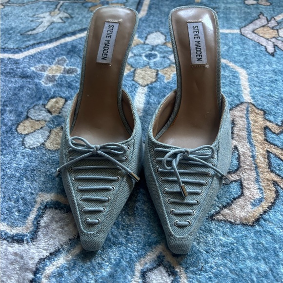 Steve Madden Shoes - Steve Madden Pale Blue Pointed-Toe Lace-Up Mules